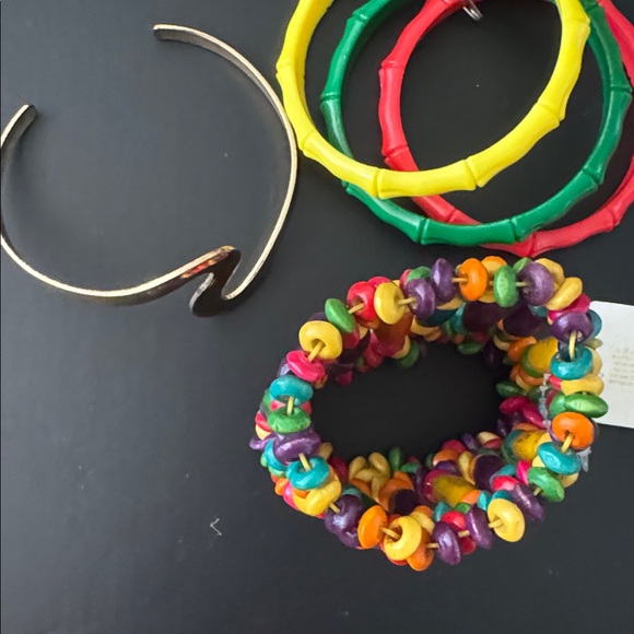 Colorful Beaded Bracelet gold arm band rasta bangles Set - Picture 3 of 3